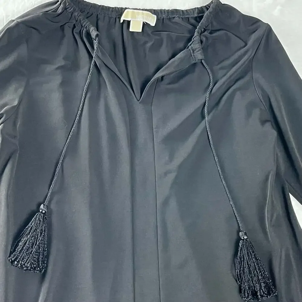 Michael Michael‎ Kors Black Boho Tassel Tie Tunic Dress 3/4 Sleeve M